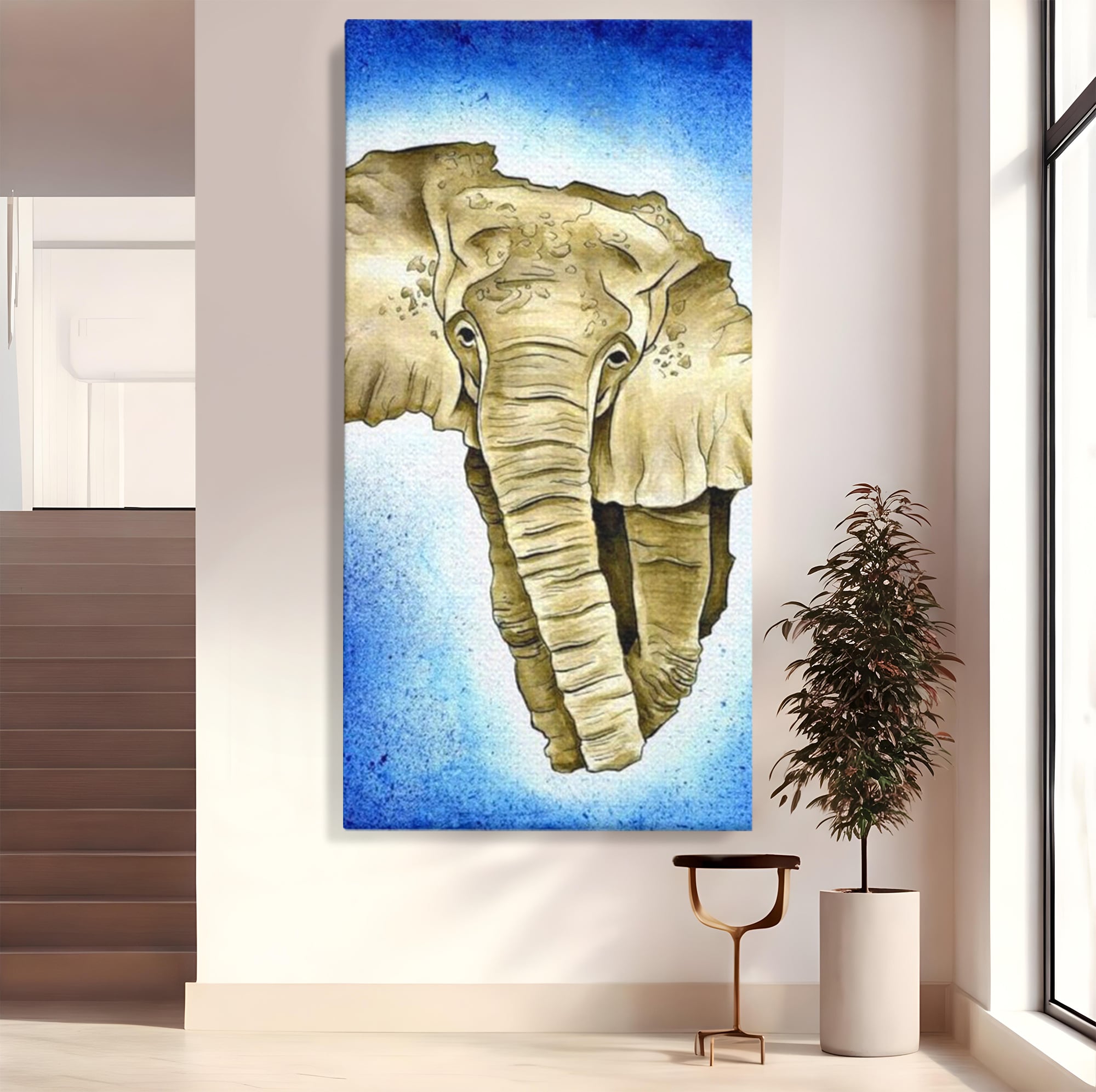 Tablou canvas cu tablou canvas cu cap de elefant, fara rama, pe sasiu de lemn
